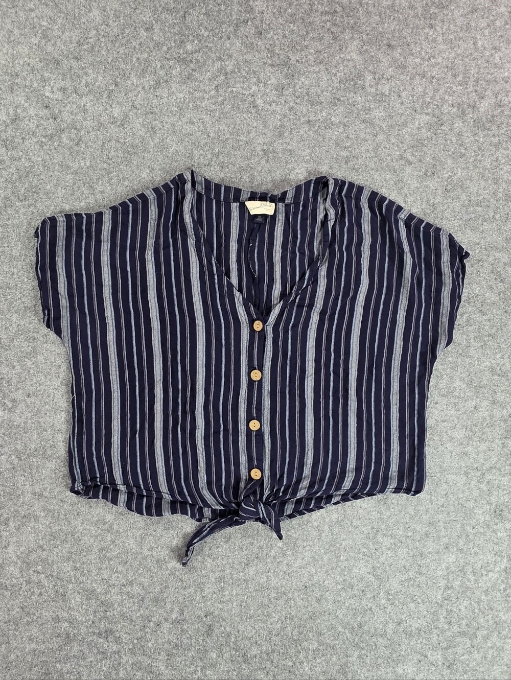 Universal Thread Navy and White Striped Tie-Front Button Down Top